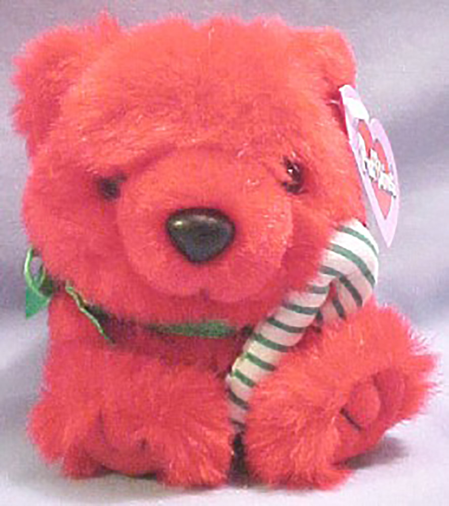 Puffkins Bean Bag Plush Jangles the Red Christmas Bear Puffkins Bean Bag Plush Jangles the Red Christmas Bear
- DOB 12/25/99
- Poem on Tag: "Like St. Nick and toys, the partridge and the pear, you and Jangles make a warming pair. He's cuddly and kind, hold him close and tight, and whisper your wishes to him every night."
- Limited Edition Christmas 1999