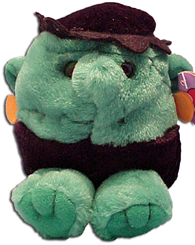 Puffkins Plush Stitch the Frankenstein Monster Stuffed Toy Puffkins Plush Stitch the Frankenstein Monster Stuffed Toy
- DOB 10/31/99
- Poem on Tag: "Stitch the monster, so gentle and shy knows what's right, and won't tell a lie. With bolts in his neck and his face so green, he's the cutest monster you've ever seen."
- Limited Edition Halloween 1999
