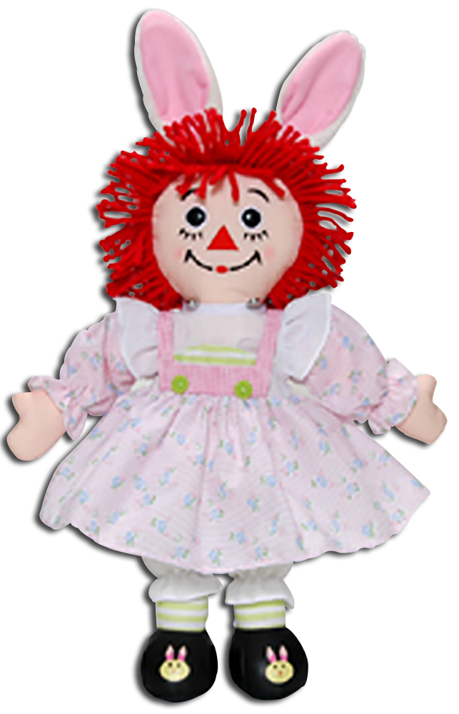 Assembled here is Raggedy Ann dressed in her Easter best!  Raggedy Ann looks adorable as usual in bunny ears and dressed up for Easter!