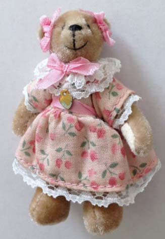 Ganz Cottage Collectibles Miniatures Becky Teddy Bear in Pink Dress Ganz Cottage Collectibles Miniatures Becky Teddy Bear in Pink Dress
- designed by Lynda Kunz
- fully jointed plush Teddy Bear