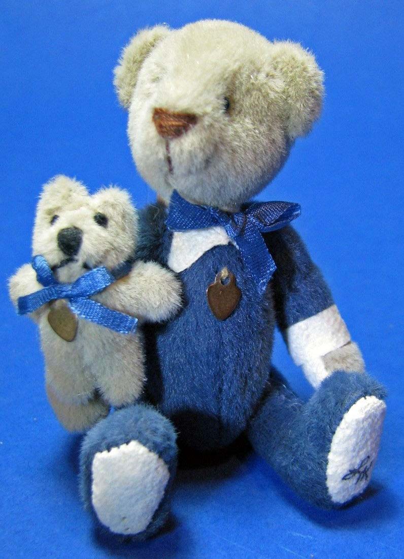 Ganz Cottage Collectibles Miniatures Kyle Teddy Bear in Blue Footy Pajamas with a Tiny Teddy Bear Ganz Cottage Collectibles Miniatures Kyle Teddy Bear in Blue Footy Pajamas with a Tiny Teddy Bear