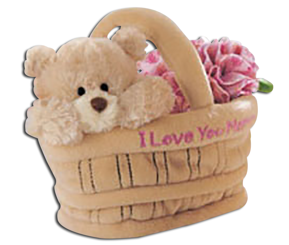 Gund's adorable plush puppy and teddy bears in baskets just for Mom and that someone special.