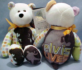 Elvis Presley Lives at Graceland Teddy Bear Elvis Presley Lives at Graceland Teddy Bear
- the 13th bear in the series
- Elvis really does live in the heart and minds of millions of fans of all ages who listen to his music, watch his movies and continue to purchase licensed products with his name and image. Elvis continues to be the most recognized name in entertainment and the top seller of number one records, movies and memorabilia today. Forbes magazine recently named him the most successful and highest earning deceased artist. Over 600,000 people visit Graceland annually.