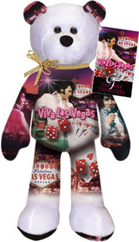 Elvis Presley Viva Las Vegas Teddy Bear Elvis Presley Viva Las Vegas Teddy Bear
- the 7th bear in the series
- Tag information: In July 1963, Presley films his fourteenth motion picture, Viva Las Vegas, co-starring Ann-Margaret. Their chemistry on screen sizzles, and the film released in June 1964 is a huge success. The soundtrack album for the movie is also a smash hit.