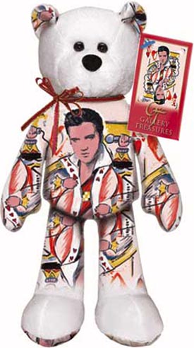Elvis Presley the King of Hearts Teddy Bear Elvis Presley the King of Hearts Teddy Bear
- the 5th bear in the series
- The Elvis King of Hearts Bear has colorful images from celebrating Elvis' legend.
- "The 'King of Hearts' bear celebrates Elvis' legend as it continues to reach new audiences. Half of Graceland's visitors are age 35 or under. Currently, there are over 625 active Elvis fan clubs worldwide."