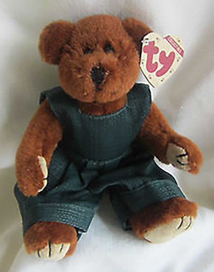 TY Attic Treasures Henry with Green Corduroys TY Attic Treasures Henry with Green Corduroys
- introduced in 1994 and retired in the Summer of 1997
- Fully jointed plush brown teddy bear
- He is wearing overalls
- Designed by Ruth Fraser