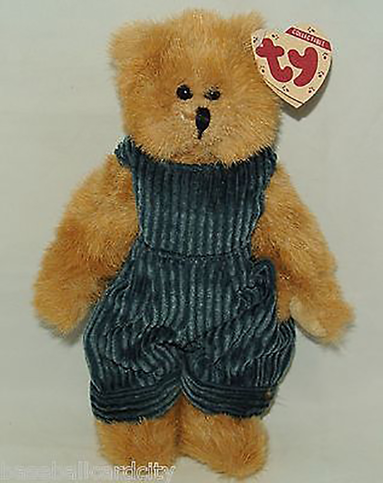 TY Attic Treasures Oscar Teddy Bear with Corduroy Clothes TY Attic Treasures Oscar Teddy Bear with Corduroy Clothes
- introduced in 1995 and retired on 5/1/98
- Fully jointed plush auburn teddy bear
- He is dressed in teal corduroy overalls
- Designed by Linda Harris