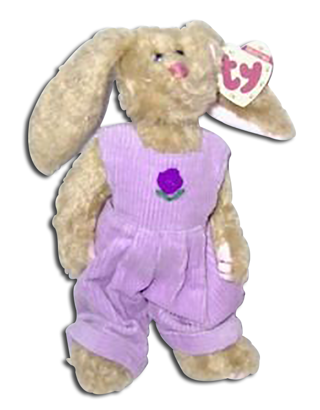 TY Attic Treasure Iris Bunny Rabbit Stuffed Animal TY Attic Treasure Iris Bunny Rabbit Stuffed Animal
- introduced on 1/1/98 and retired on 12/31/98
- Fully jointed plush beige bunny rabbit. She is wearing a lilac colored jumper with a deep purple flower embroidered on the front.