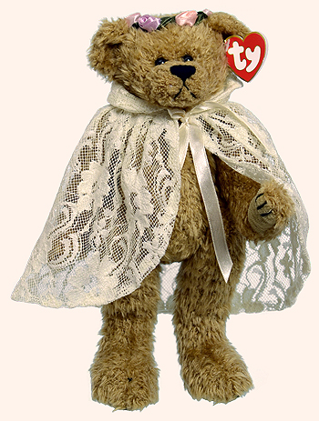 TY Attic Collectibles Teddy Bears,  the Bride on her Wedding Day, Eve, is adroable with her lace cape and floral head dress!