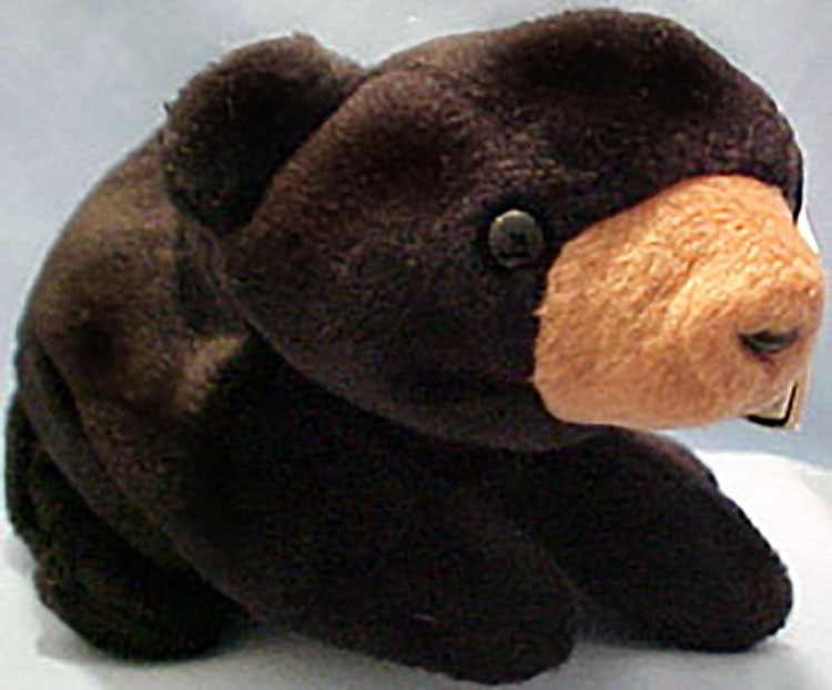 TY Beanie Babies Blackie the Bear Stuffed Animal TY Beanie Babies Blackie the Bear Stuffed Animal
- Introduced 6/25/94 retired 9/15/98
- Birth 7/15/94
- Poem: "Living in a national park, He only played after dark, Then he met his friend Cubbie, Now they play when it's sunny!"