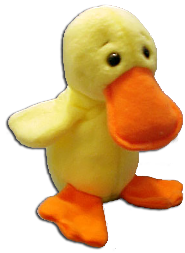 TY Beanie Babies Quackers the Duck Stuffed Animal w/Wings TY Beanie Babies Quackers the Duck Stuffed Animal w/Wings
- DOB 4/19/94
- introduced 1/5/97 retired 5/1/98
- Poem: "There is a duck by the name of
Quackers, Every night he eats animal
crackers, He swims in a lake that's clear
and blue, But he'll come to the shore to
be with you!"
