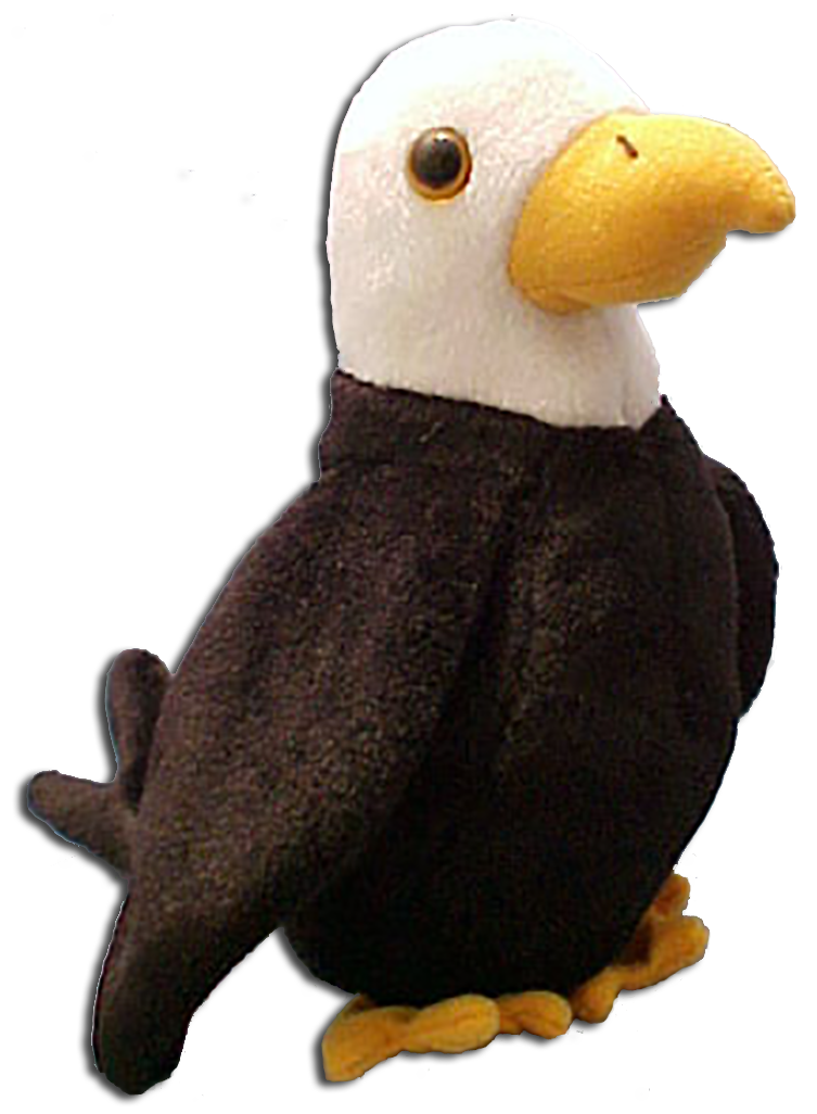 TY Beanie Babies Baldy the Eagle Stuffed Animal TY Beanie Babies Baldy the Eagle Stuffed Animal
- DOB 2/17/96
- introduced 5/11/97 retired 5/1/98
- Poem: "Hair on his head is quite scant,
We suggest Baldy get a transplant,
Watching over the land of the free, Hair
in his eyes would make it hard to see!"