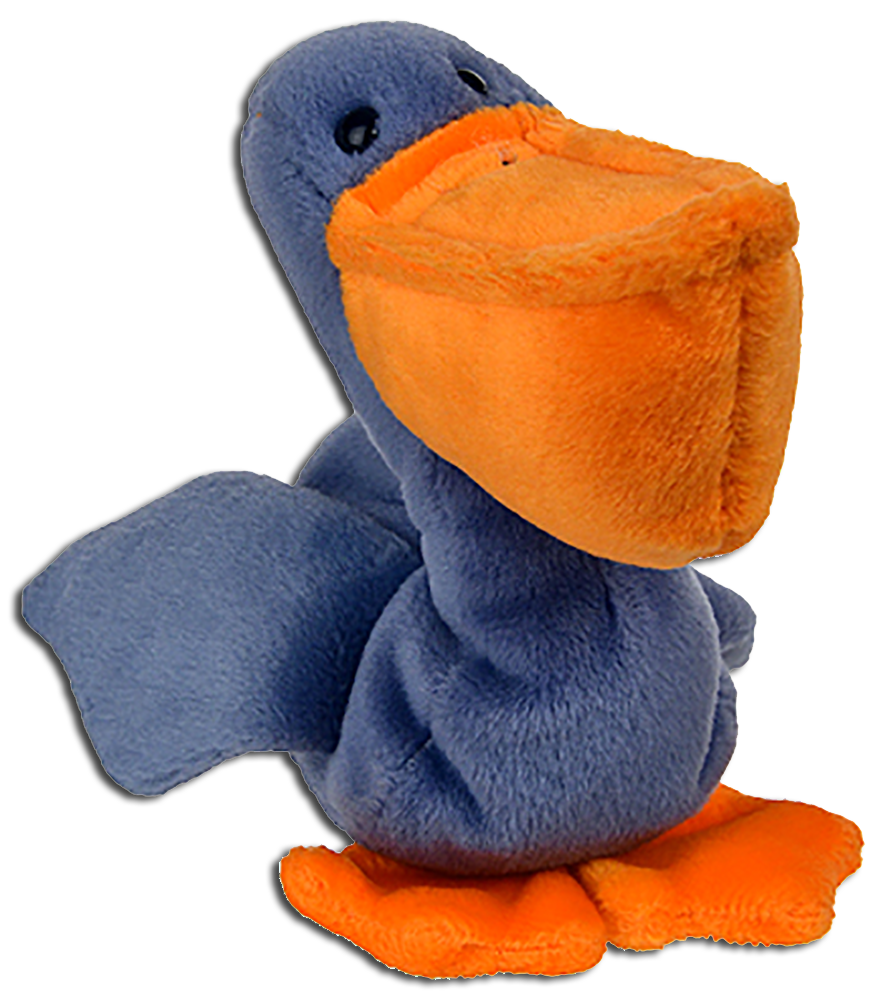 TY Beanie Babies Scoop the Pelican Stuffed Animal TY Beanie Babies Scoop the Pelican Stuffed Animal
- DOB 7/1/96
- introduced 6/15/96 retired 12/31/98
- Poem: "All day long he scoops up fish,
To fill his bill, is his wish, Diving fast
and diving low, Hoping those fish are
very slow!"