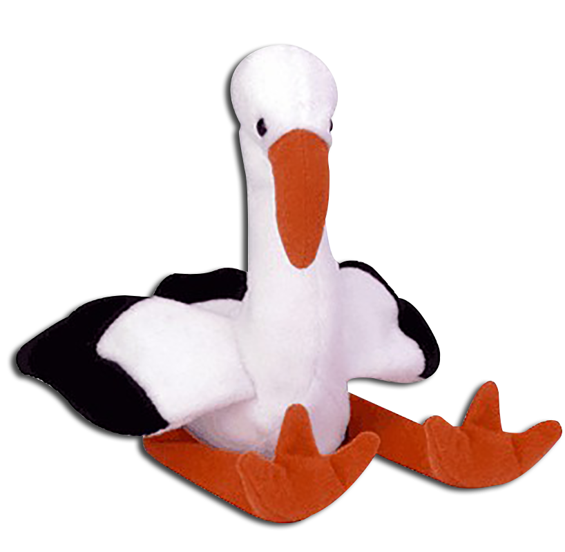 TY Beanie Babies Stilts the Stork Stuffed Animal TY Beanie Babies Stilts the Stork Stuffed Animal
- DOB 6/16/98
- introduced 1/1/99 retired 5/31/99
- Poem: "Flying high over mountains
and streams, Fulfilling wishes, hopes
and dreams, The stork brings parents
bundles of joy, The greatest gift, a girl or
boy!"