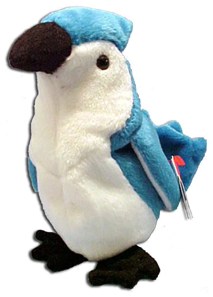 TY Beanie Babies Rocket the Blue Jay Stuffed Animal TY Beanie Babies Rocket the Blue Jay Stuffed Animal
- DOB 3/12/97
- introduced 5/3/98 retired 12/23/99
- Poem: "Rocket is the fastest blue jay
ever, He flies in all sorts of weather,
Aerial tricks are his specialty, He's so
entertaining for you and me!"