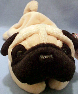TY Beanie Babies Pugsly the Pug Stuffed Animal TY Beanie Babies Pugsly the Pug Stuffed Animal
- Introduced 5/11/97 retired 3/31/99
- DOB 5/2/96
- Poem: "Pugsly is picky about what he will wear, Never a spot, a stain or a tear, Image is something of which he'll gloat, Until he noticed his wrinkled coat!"