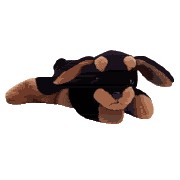 TY Beanie Babies Doby the Doberman Stuffed Animal TY Beanie Babies Doby the Doberman Stuffed Animal
- Introduced 1/1/97 retired 12/31/98
- DOB 10/9/96
- Poem: "The dog is little but he has might, Keep him close when you sleep at night, He lays around with nothing to do, Until he sees it's time to protect you!"