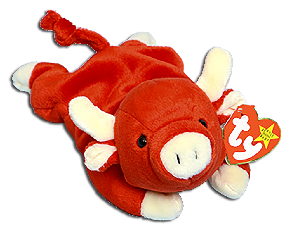 TY Beanie Babies Snort the Red Bull Stuffed Animal w/Cream Paws TY Beanie Babies Snort the Red Bull Stuffed Animal w/Cream Paws
- DOB 5/15/95
- introduced 1/1/97 retired 9/15/98
- Poem: "Although Snort is not so tall,
He loves to play basketball, He is a star
player in his dreams, Can you guess his
favorite team?"