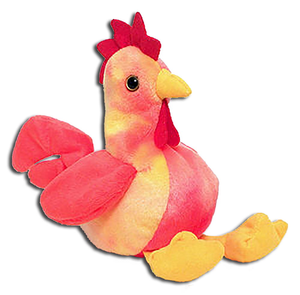 TY Beanie Babies Strut the Tie Dyed Rooster Stuffed Animal TY Beanie Babies Strut the Tie Dyed Rooster Stuffed Animal
- DOB 3/8/96
- introduced 7/12/97 retired 3/31/99
- Poem: "Listen closely to cock-a-doodle-
doo, What's the rooster saying to you?
Hurry, wake up sleepy head, We have
lots to do, get out of bed!"