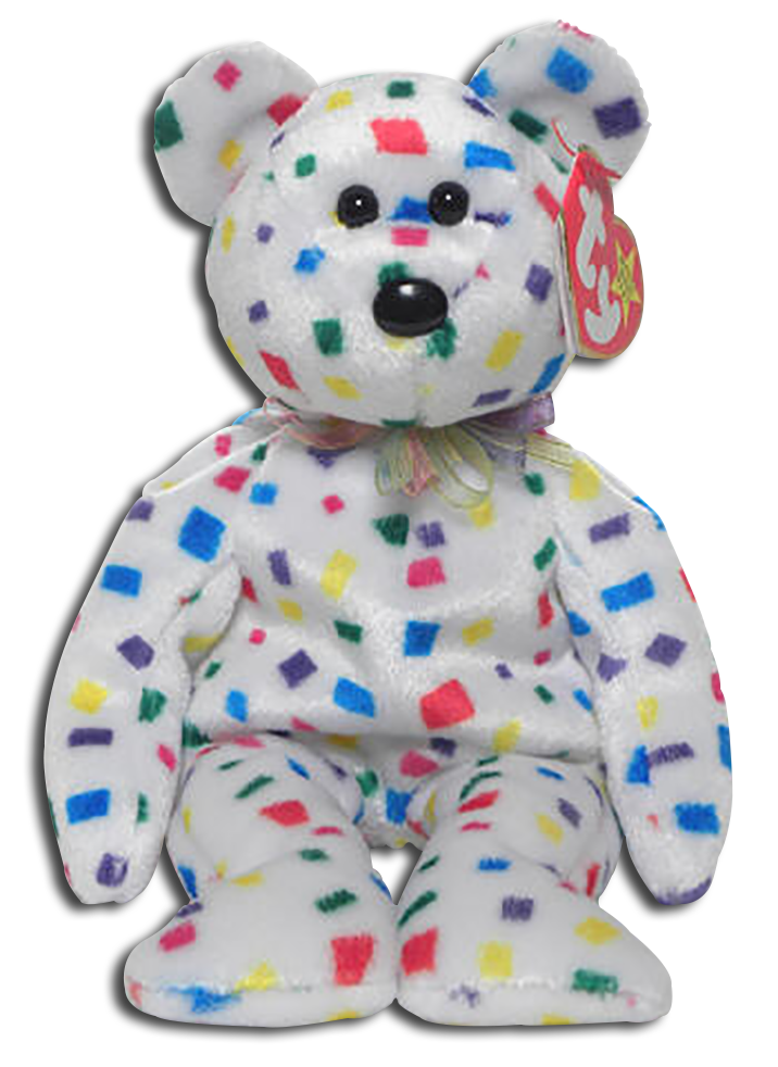 TY Beanie Baby TY2K Teddy Bear TY Beanie Baby TY2K Teddy Bear
- DOB 1/1/00
- introduced 8/31/99 retired 12/23/99
- Poem: "Red, yellow, green and blue, Let's have some fun me and you, So join the party, and let's all say, Happy New Millennium from Ty 2K!"
