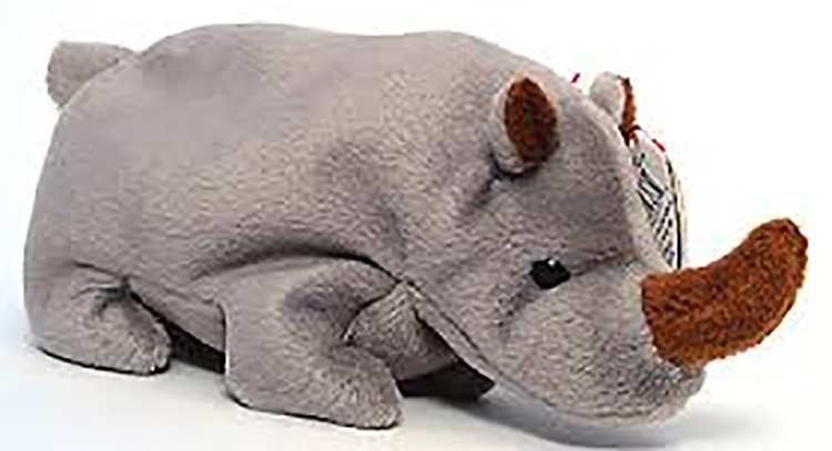 TY Beanie Babies Spike the Rhino Stuffed Animal TY Beanie Babies Spike the Rhino Stuffed Animal
- Introduced 6/15/96 retired 12/31/98
- DOB 8/13/96
- Poem: "Spike the rhino likes to stampede, He's the bruiser that you need, Gentle to birds on his back and spike, You can be his friend if you like!"
