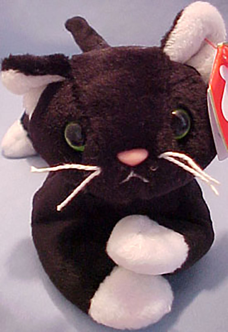 TY Beanie Babies Zip the Black Cat with White Paws Stuffed Animal TY Beanie Babies Zip the Black Cat with White Paws Stuffed Animal
- Introduced 3/10/96 retired 5/1/98
- DOB 3/28/94
- Poem: "Keep Zip by your side all the day through, Zip is good luck, you'll see it's true, When you have something you need to do, Zip will always believe in you!"