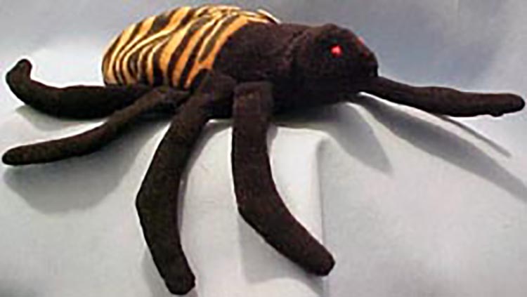 TY Beanie Babies Spinner the Spider Stuffed Animal TY Beanie Babies Spinner the Spider
- Introduced 10/1/97 retired 9/19/98
- DOB 10/28/96
- Poem: "Does this spider make you scared? Among many people that feeling is shared, Remember spiders have feelings too, In fact, this spider really likes you!"