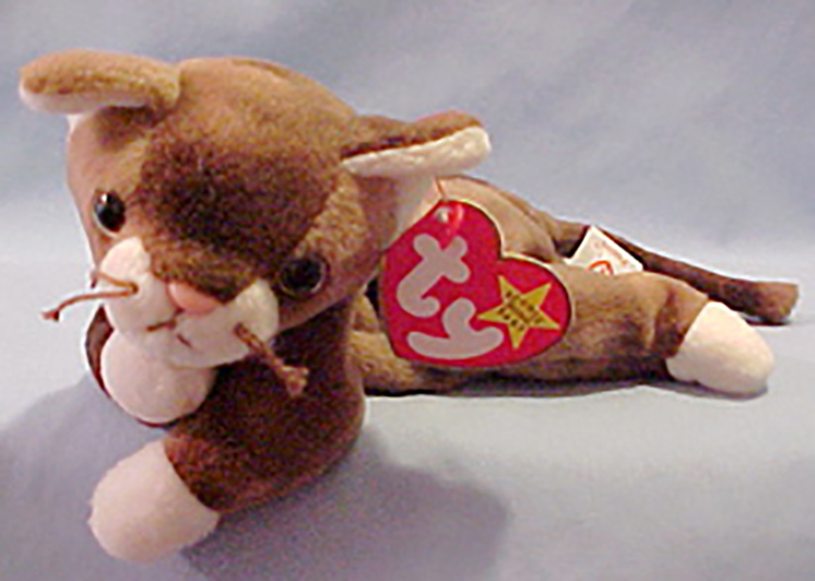 TY Beanie Babies Pounce the Brown Tie Dye Cat Stuffed Animal TY Beanie Babies Pounce the Brown Tie Dye Cat Stuffed Animal
- Introduced 12/31/97 retired 3/31/99
- DOB 8/28/97
- Poem: "Sneaking and slinking down the hall, To pounce upon a fluffy yarn ball, Under the tables, around the chairs, Through the rooms and down the stairs!"