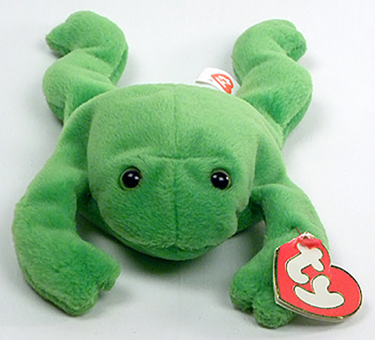 TY Beanie Babies Legs the Frog Stuffed Animal TY Beanie Babies Legs the Frog Stuffed Animal
- Introduced 1/8/94 retired 10/1/97
- DOB 4/25/93
- Poem: "Legs lives in a hollow log, Legs likes to play leap frog, If you like to hang out at the lake, Legs will be the new friend you'll make!"