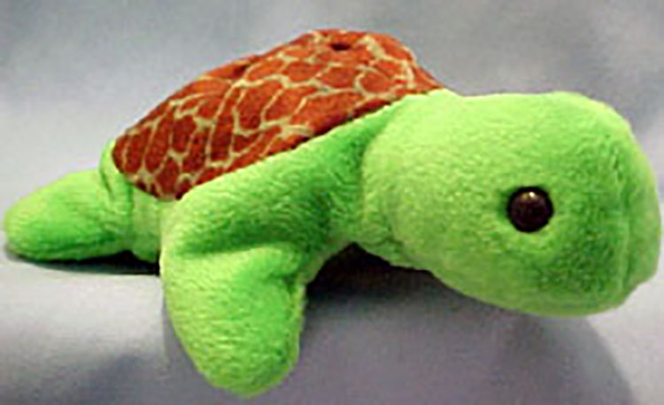 TY Beanie Babies Speedy the Turtle Stuffed Animal TY Beanie Babies Speedy the Turtle Stuffed Animal
- Introduced 6/25/94 retired 10/1/97
- DOB 8/14/94
- Poem: "Speedy ran marathons in the past, Such a shame, always last, Now Speedy is a big star, After he bought a racing car!"