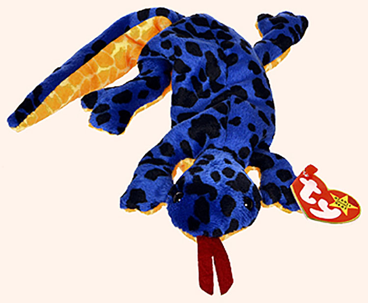 TY Beanie Babies Lizzy the Blue Lizard Stuffed Animal TY Beanie Babies Lizzy the Blue Lizard Stuffed Animal
- Introduced 1/7/96 retired 12/31/97
- DOB 5/11/95
- Poem: "Lizzy loves Legs the frog, She hides with him under logs, Both of them search for flies, Underneath the clear blue skies!"