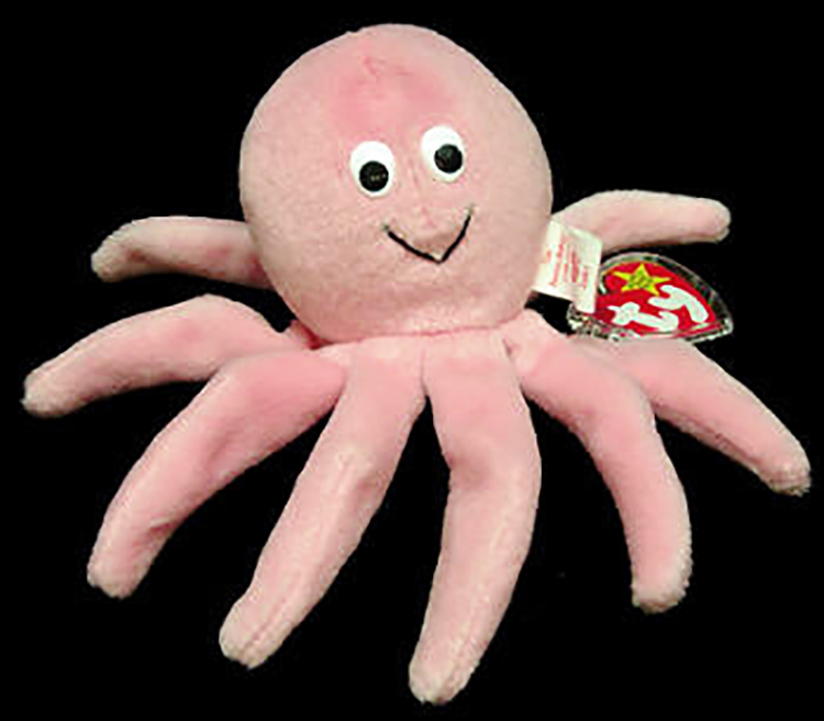 TY Beanie Babies Inky the Pink Octopus Stuffed Animal TY Beanie Babies Inky the Pink Octopus Stuffed Animal
- Introduced 6/3/95 retired 5/1/98
- DOB 11/29/94
- Poem: "Inky's head is big and round, As he swims he makes no sound, If you need a hand, don't hesitate, Inky can help because he has eight!"