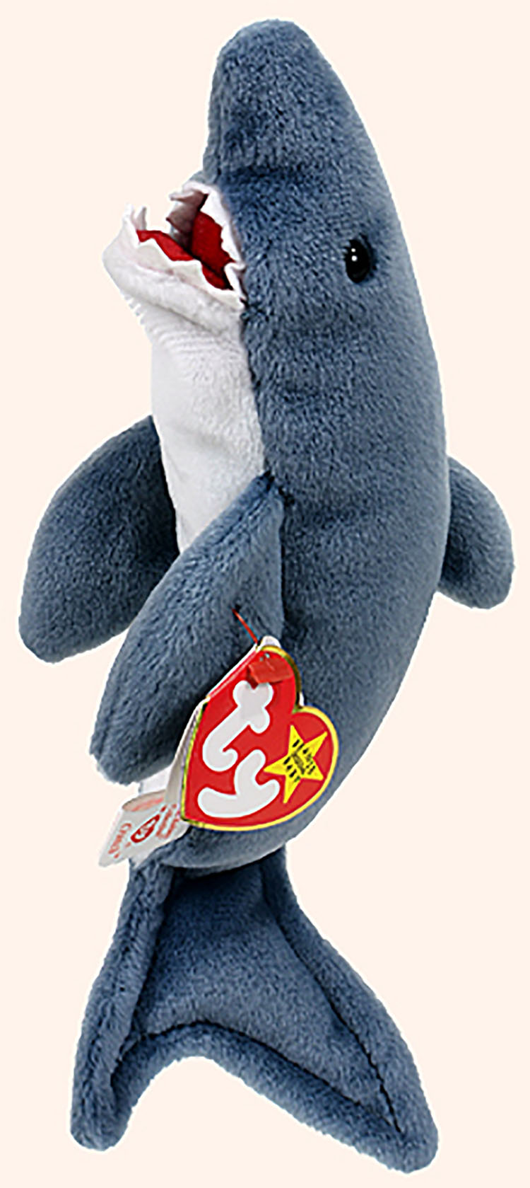 TY Beanie Babies Crunch the Shark Stuffed Animal TY Beanie Babies Crunch the Shark Stuffed Animal
- Introduced 1/1/97 retired 9/24/98
- DOB 1/13/96
- Poem: "What's for breakfast? What's for lunch? Yum! Delicious! Munch, munch, munch! He's eating everything by the bunch, That's the reason we named him Crunch!"