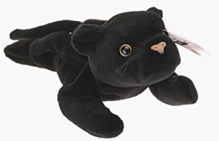 TY Beanie Babies Velvet the Black Panther Stuffed Animal TY Beanie Babies Velvet the Black Panther Stuffed Animal
- Introduced 6/3/95 retired 10/1/97
- DOB 12/16/95
- Poem: "Velvet loves to sleep in the trees, Lulled to dreams by the buzz of bees, She snoozes all day and plays all night, Running and jumping in the moonlight!"