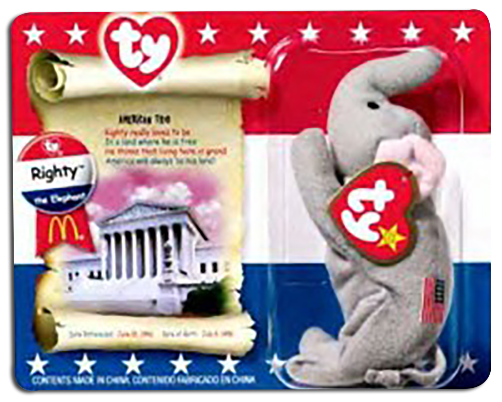 REPUBLICAN ELEPHANT RIGHTY JULY 4 B-DAY Details about   2000 McDONALD TY TEENIE BEANIE BABY 